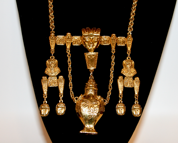 1950's GOLDETTE rare Egyptian revival huge gold urn pendant