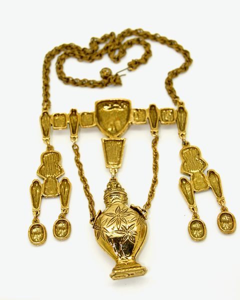 1950's GOLDETTE rare Egyptian revival huge gold urn pendant