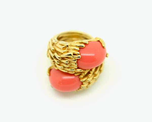 1970's PAULINE RADER double coral cabochon ring