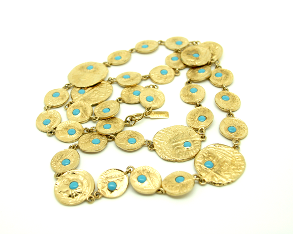 1970's PAULINE RADER turquoise coin long necklace