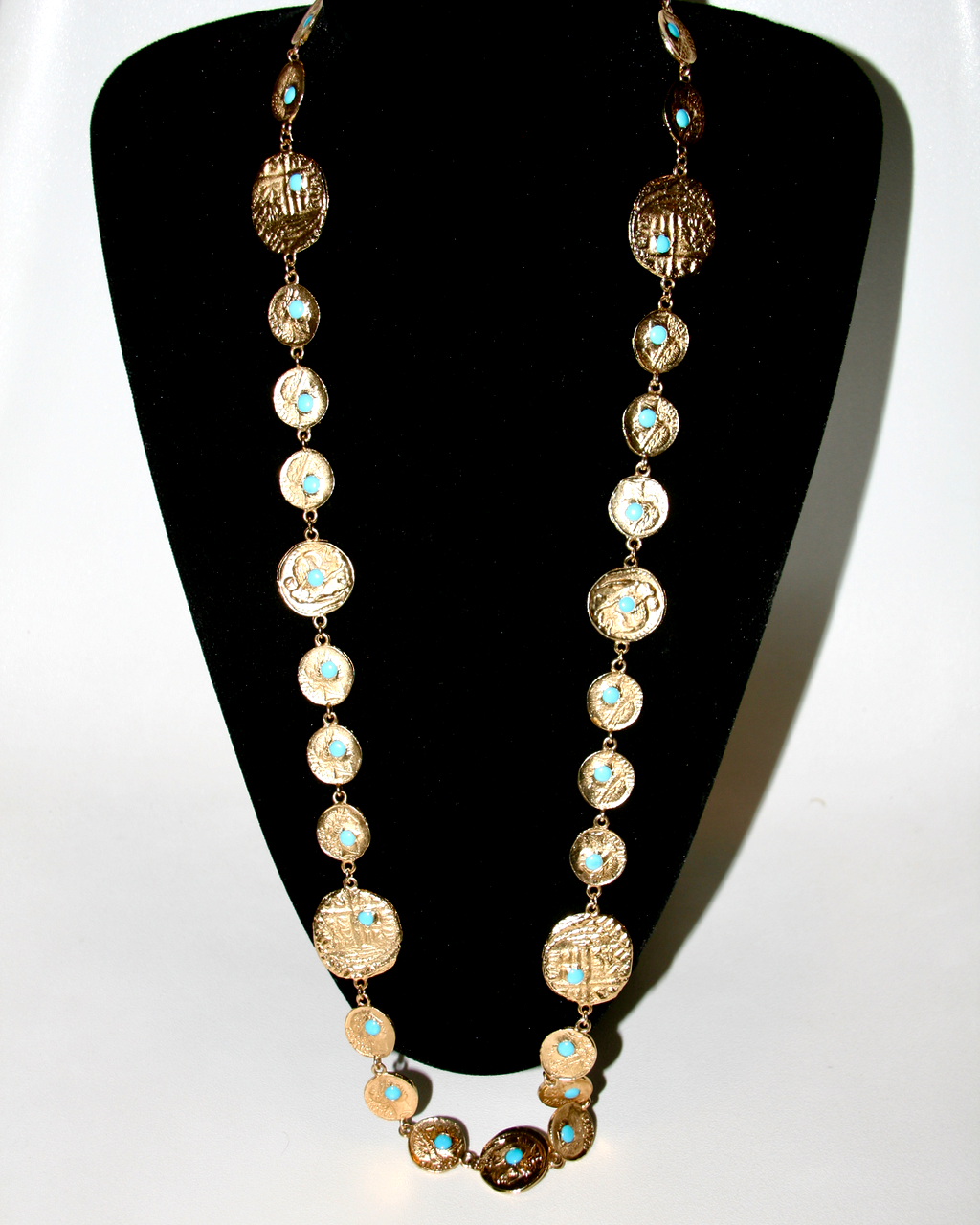 1970's PAULINE RADER turquoise coin long necklace