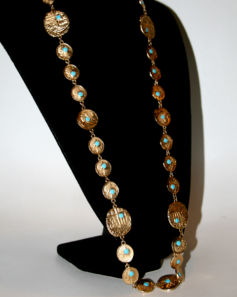1970's PAULINE RADER turquoise coin long necklace
