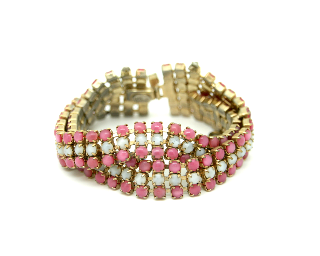 1950's HOBÉ pink & white moonstone twist bracelet