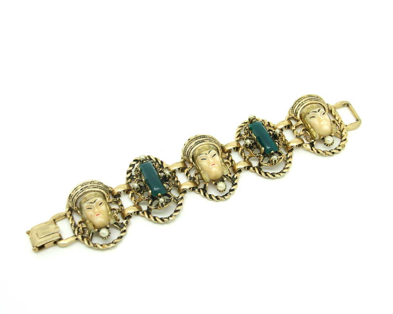 1950's SELRO siam princess & green cabochon bracelet