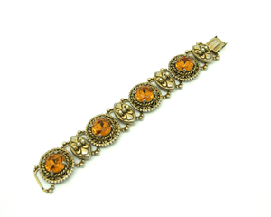 1950's SELRO amber rhinestone & pearl bookchain bracelet