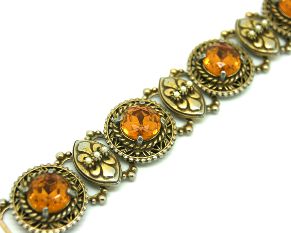 1950's SELRO amber rhinestone & pearl bookchain bracelet